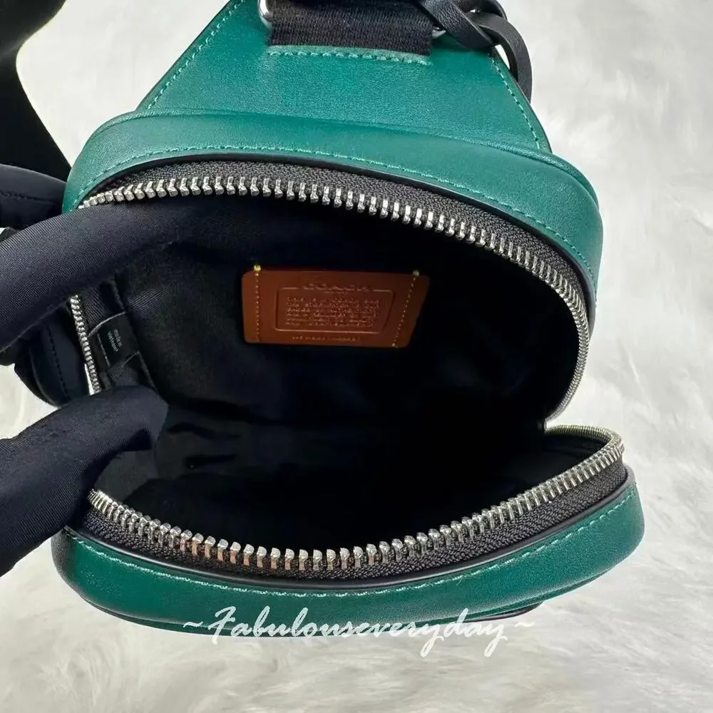 Coach Racer Sling Pack Signature Canvas With Charms/Silver/Sea Green CEB27 NWT